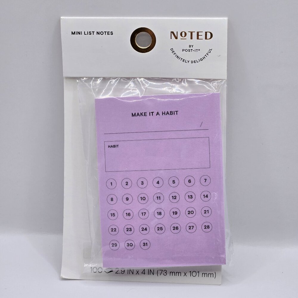 Post-it Noted Habit Tracker Sticky Notes Lilac 2.9 x 4 Inch 100 Sheets 1 Pack